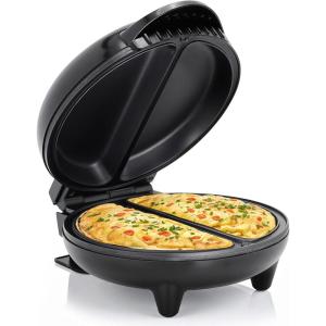 Elite Gourmet EOM205 Non-Stick Omelet Frittata Snack Pocket Maker for 2 Individual 6.5″ Omelets, Stainless Steel and Black(Stainless Steel and Black)