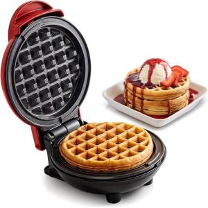 Elite Gourmet EWM015M Electric Nonstick 4.5-inch Mini Waffle Maker, Belgian Waffles, Compact Design, Hash Browns, Keto, Snacks, Sandwich, Eggs, Easy to Clean, Mint(Red)