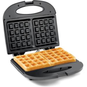 Elite Gourmet Maxi-Matic Electric Nonstick Belgian Waffle Iron Snack Maker Machine, Breakfast, Sandwiches, Compact & Portable, 2 Slice, Black(Waffle)