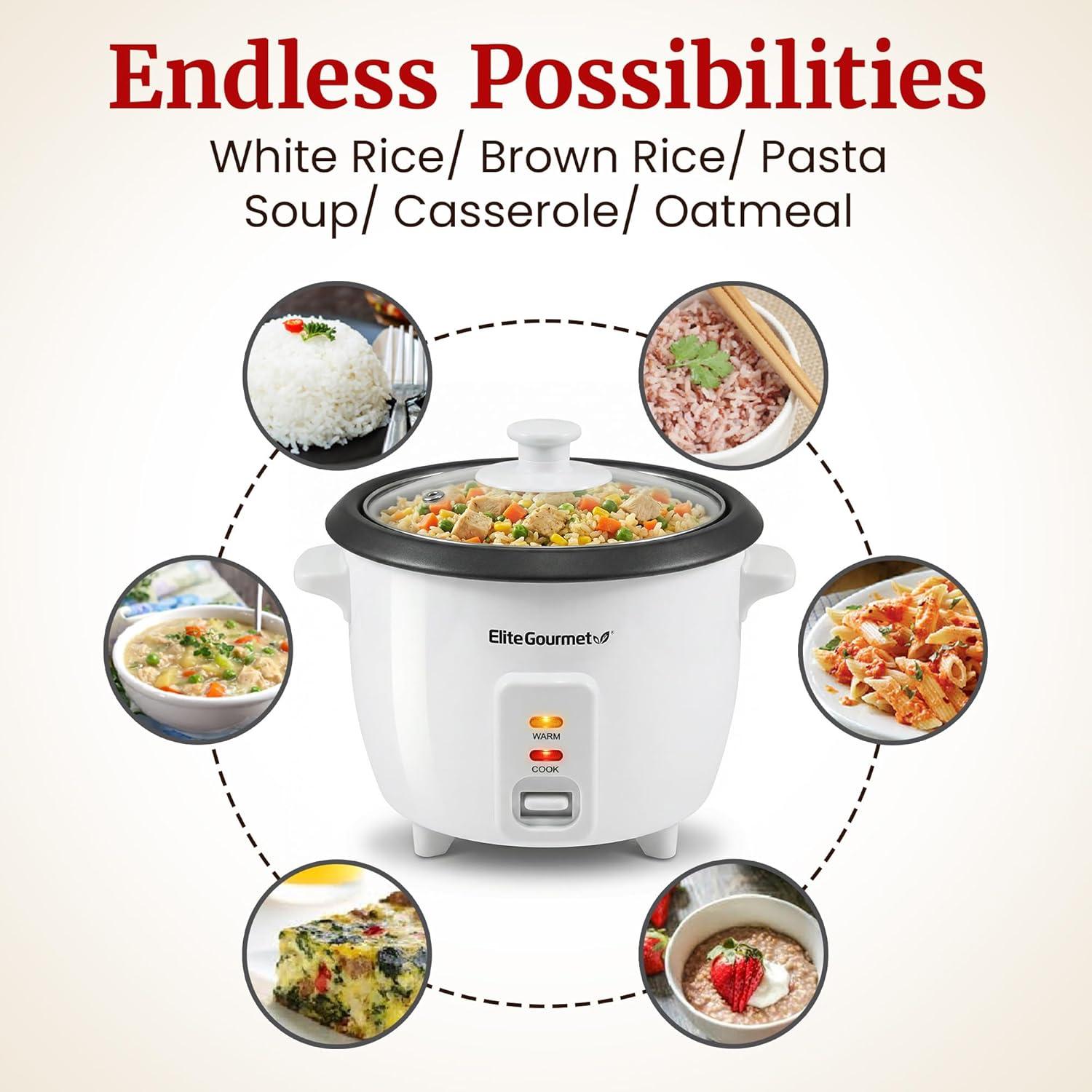 imageElite Gourmet ERC2010B Electric Rice Cooker with Stainless Steel Inner Pot Makes Soups Stews Porridges Grains and Cereals 10 cups cooked 5 Cups uncooked BlackWhite