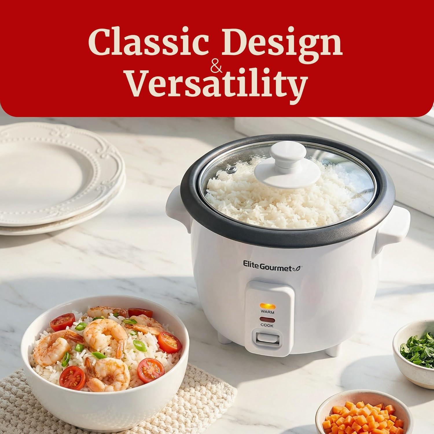 imageElite Gourmet ERC2010B Electric Rice Cooker with Stainless Steel Inner Pot Makes Soups Stews Porridges Grains and Cereals 10 cups cooked 5 Cups uncooked BlackWhite