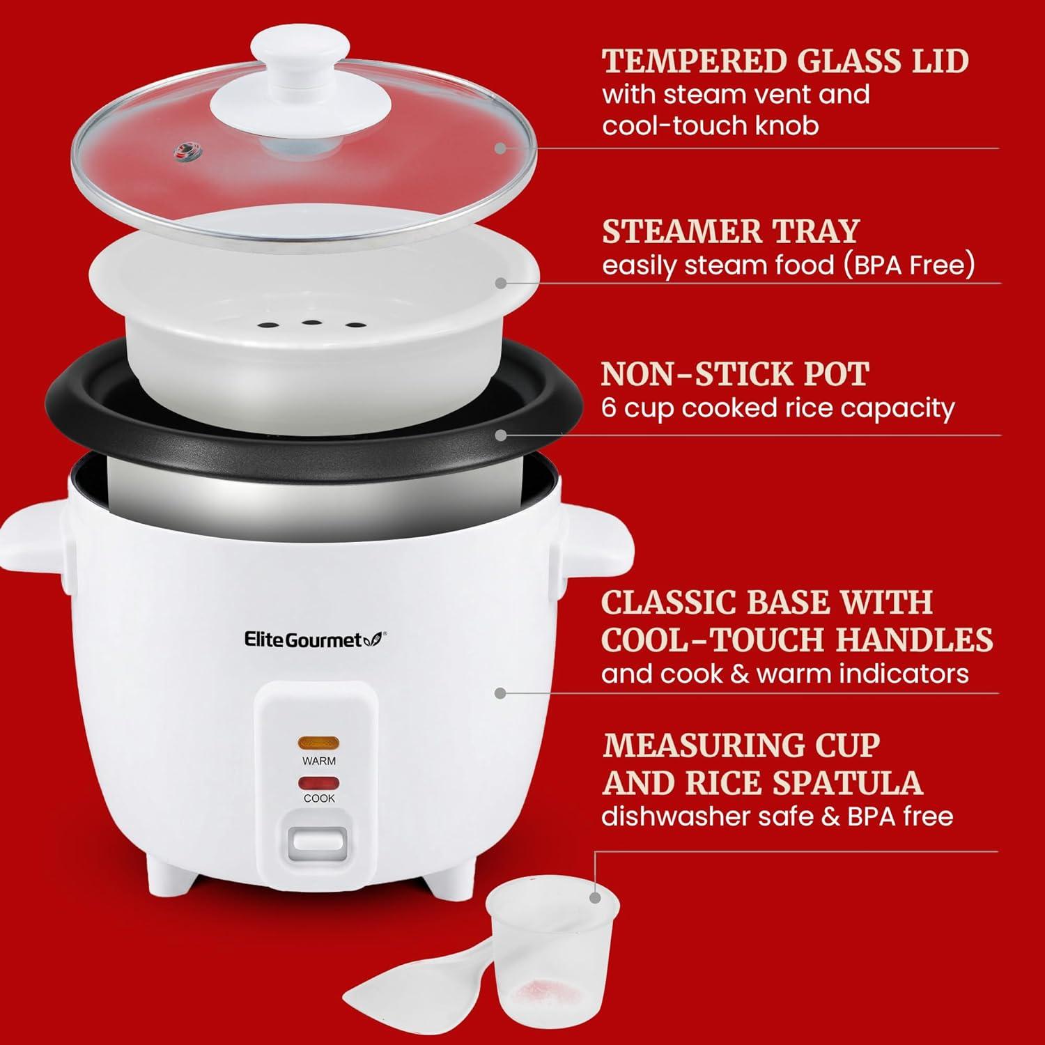 imageElite Gourmet ERC2010B Electric Rice Cooker with Stainless Steel Inner Pot Makes Soups Stews Porridges Grains and Cereals 10 cups cooked 5 Cups uncooked BlackWhite