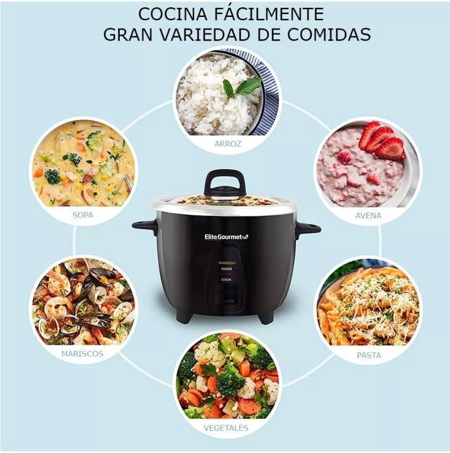 imageElite Gourmet ERC2010B Electric Rice Cooker with Stainless Steel Inner Pot Makes Soups Stews Porridges Grains and Cereals 10 cups cooked 5 Cups uncooked Black10 Cups Cooked