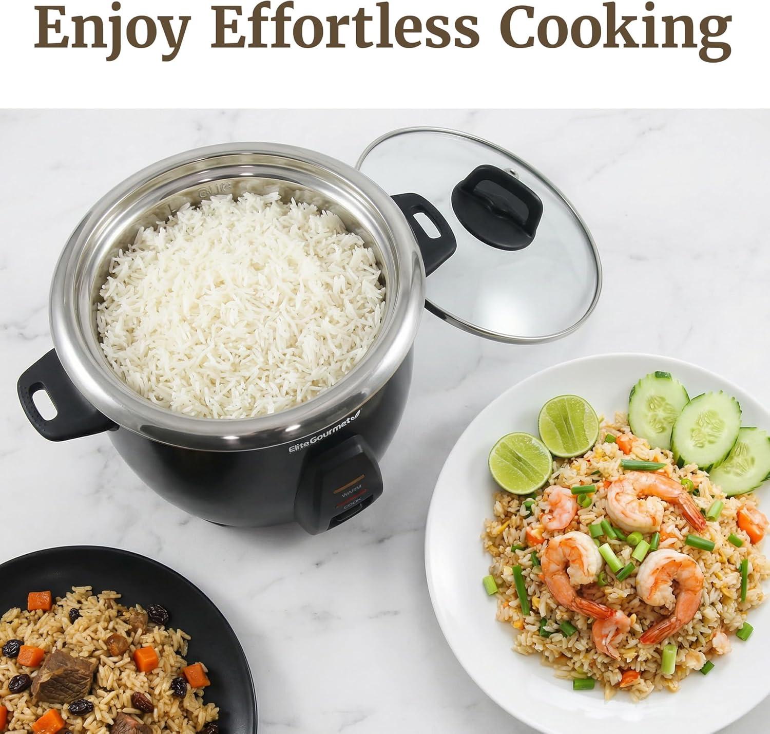 imageElite Gourmet ERC2010B Electric Rice Cooker with Stainless Steel Inner Pot Makes Soups Stews Porridges Grains and Cereals 10 cups cooked 5 Cups uncooked BlackBlack