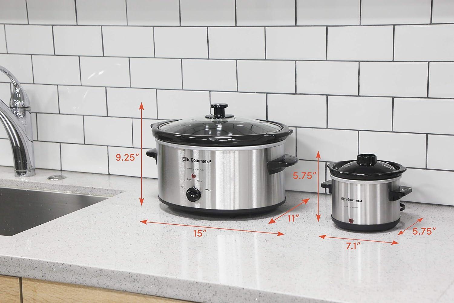 imageElite Gourmet MST1234B 6 Quart Diamond Pattern Slow Cooker Removable DishwasherSafe Stoneware Pot with Tempered Glass Lid CoolTouch Handles 6 Quart Black5 Quarts