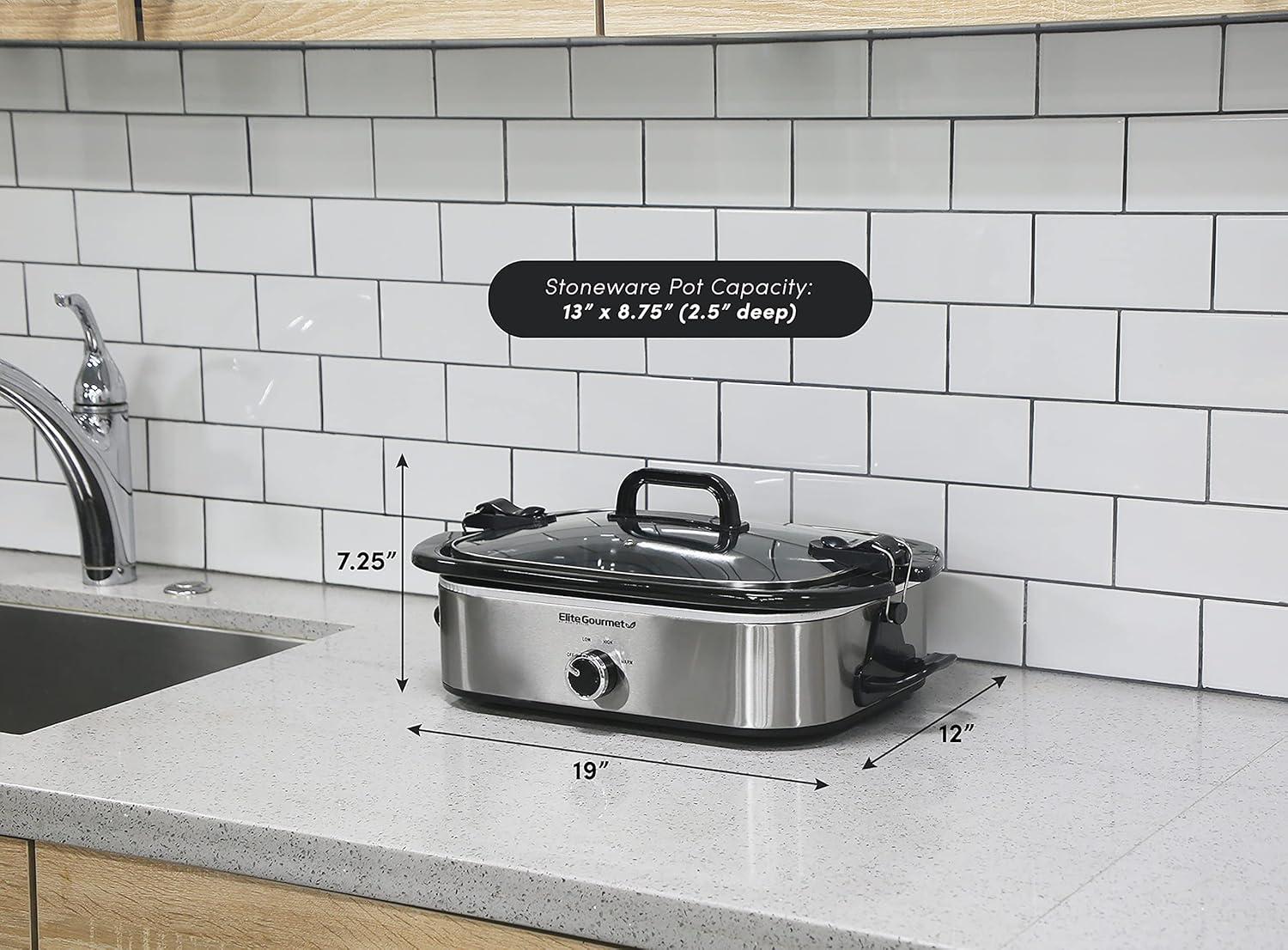 imageElite Gourmet MST5240 Casserole Crock Slow Cooker Locking Lid Adjustable Temperature Keep Warm Oven amp DishwasherSafe Casserole Pan 35Qt Capacity RedStainless Steel