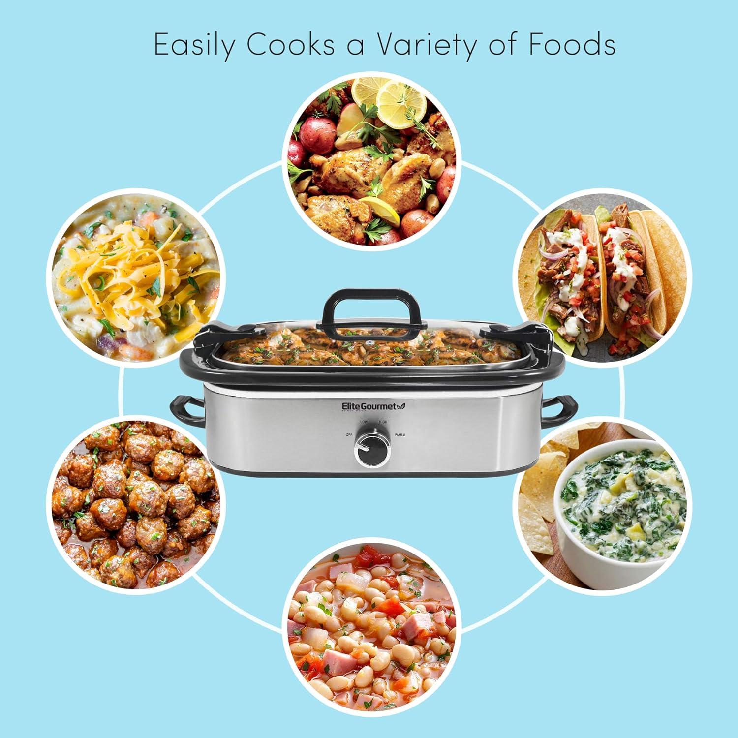 imageElite Gourmet MST5240 Casserole Crock Slow Cooker Locking Lid Adjustable Temperature Keep Warm Oven amp DishwasherSafe Casserole Pan 35Qt Capacity RedStainless Steel