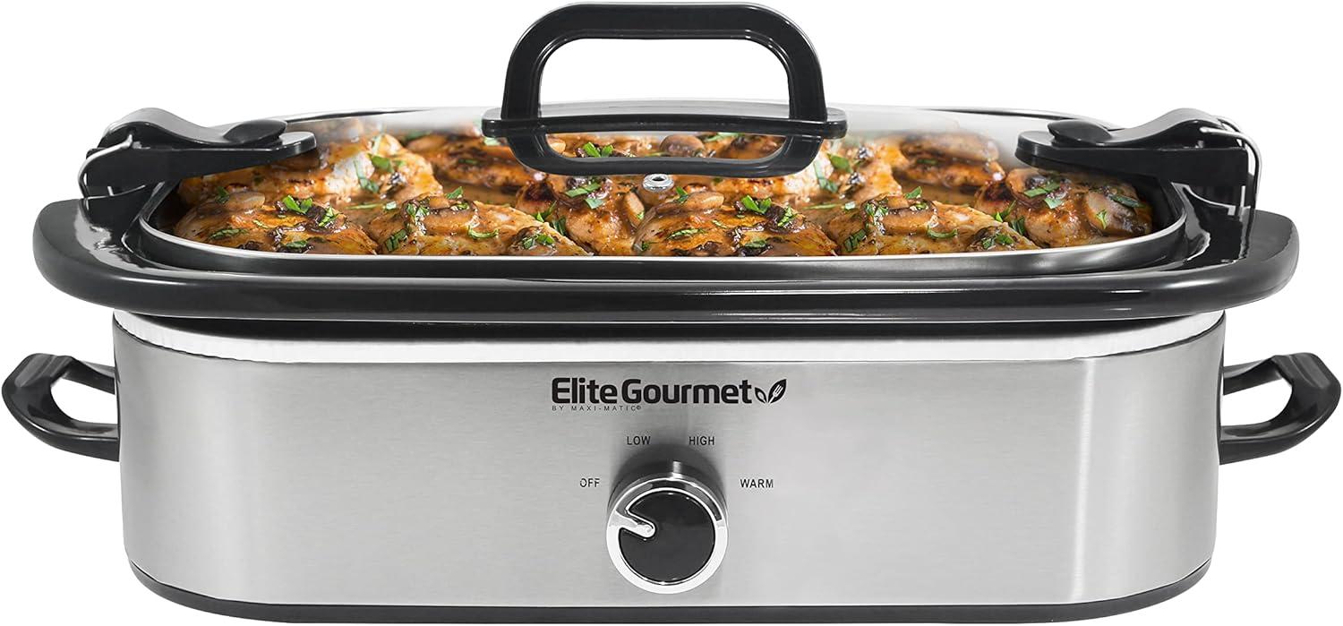 imageElite Gourmet MST5240 Casserole Crock Slow Cooker Locking Lid Adjustable Temperature Keep Warm Oven amp DishwasherSafe Casserole Pan 35Qt Capacity RedStainless Steel