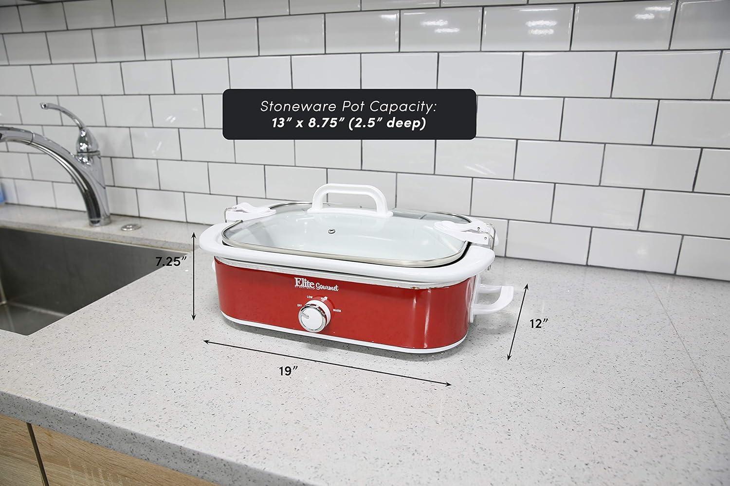 imageElite Gourmet MST5240 Casserole Crock Slow Cooker Locking Lid Adjustable Temperature Keep Warm Oven amp DishwasherSafe Casserole Pan 35Qt Capacity RedRed