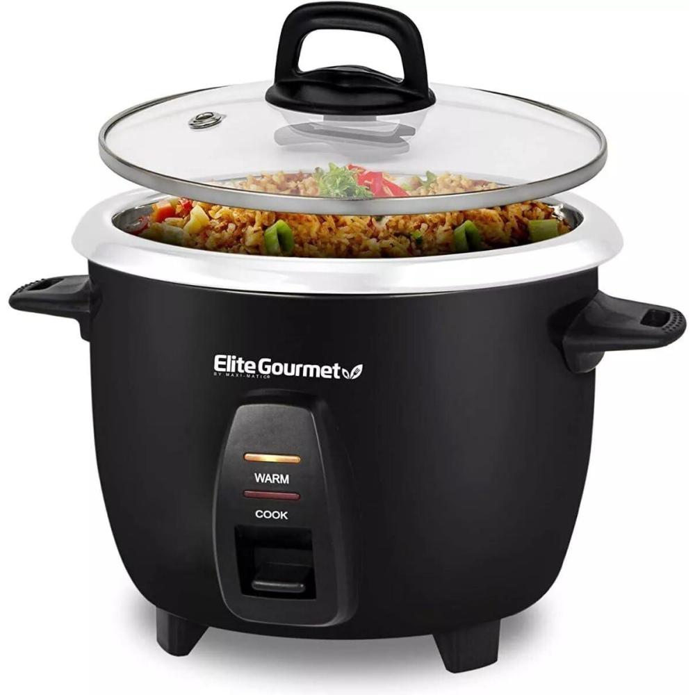 imageElite Gourmet ERC2010B Electric Rice Cooker with Stainless Steel Inner Pot Makes Soups Stews Porridges Grains and Cereals 10 cups cooked 5 Cups uncooked Black10 Cups Cooked