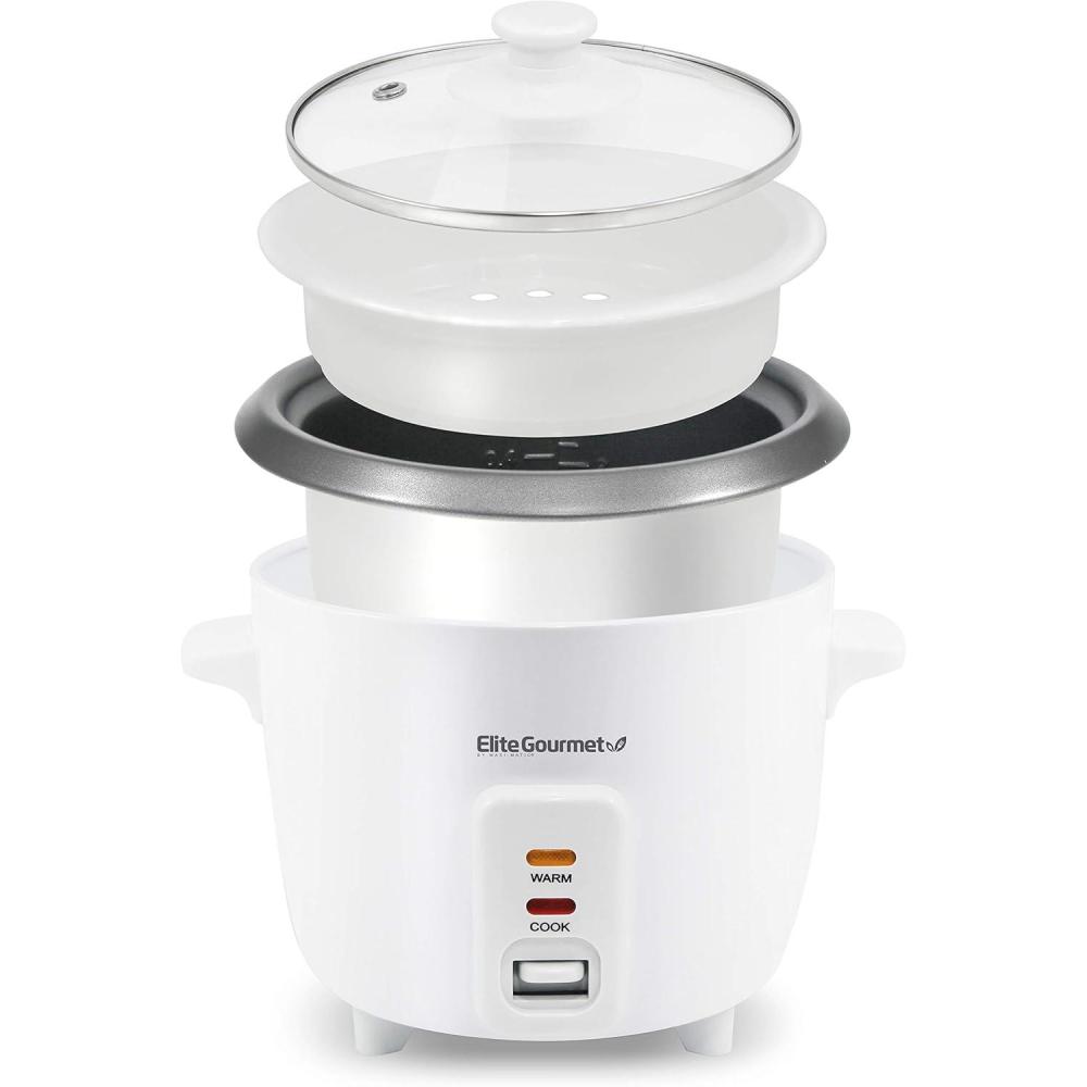 imageElite Gourmet ERC2010B Electric Rice Cooker with Stainless Steel Inner Pot Makes Soups Stews Porridges Grains and Cereals 10 cups cooked 5 Cups uncooked BlackWhite
