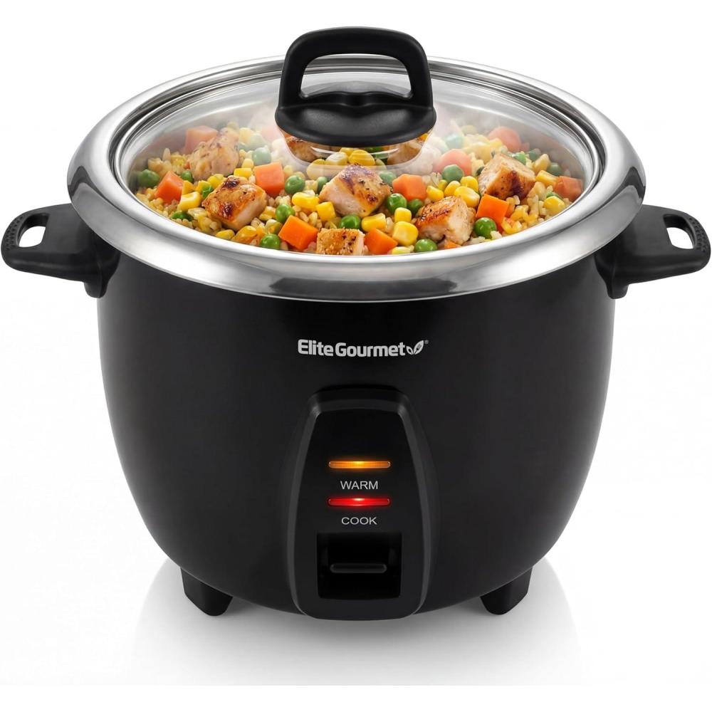 imageElite Gourmet ERC2010B Electric Rice Cooker with Stainless Steel Inner Pot Makes Soups Stews Porridges Grains and Cereals 10 cups cooked 5 Cups uncooked BlackBlack