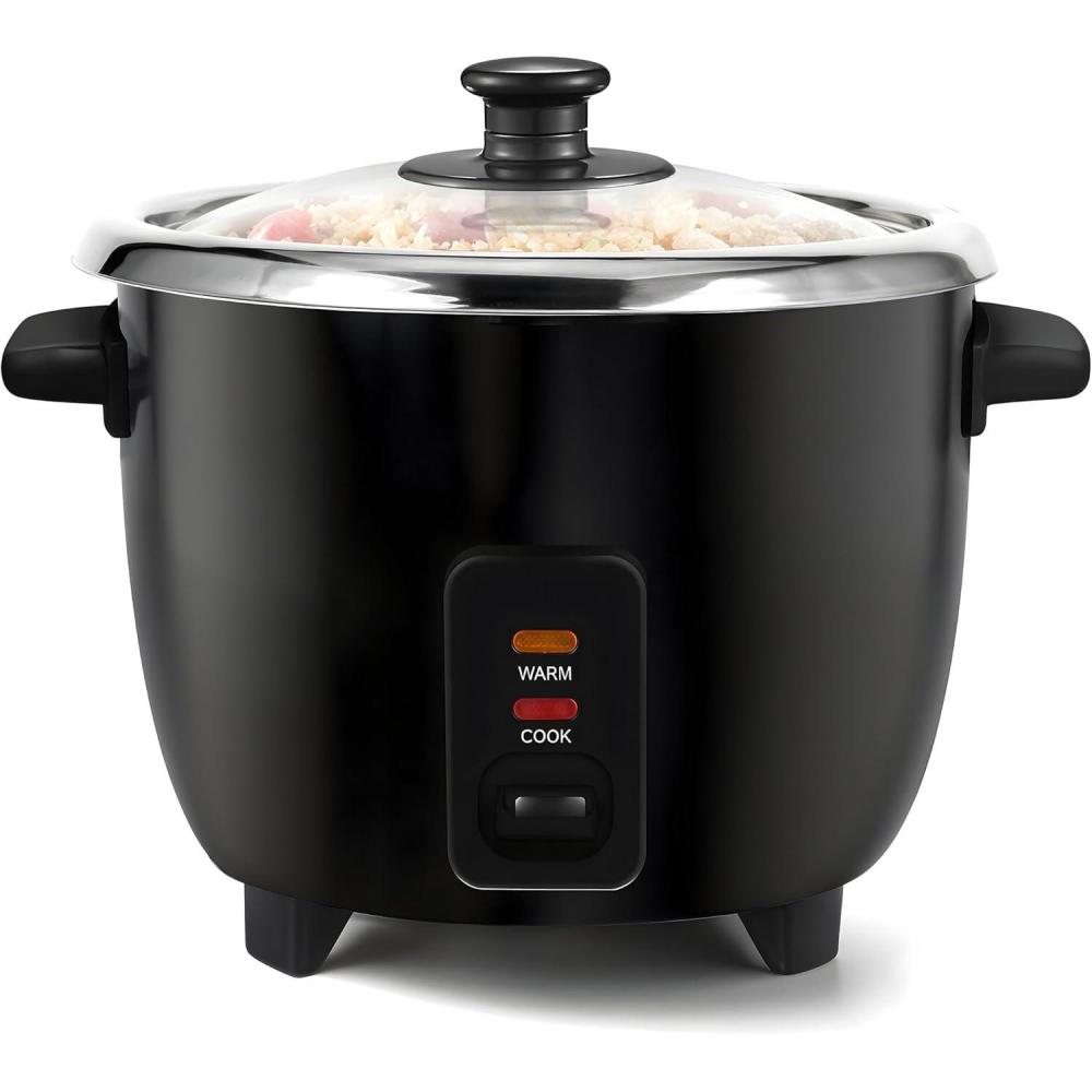 imageElite Gourmet ERC2010B Electric Rice Cooker with Stainless Steel Inner Pot Makes Soups Stews Porridges Grains and Cereals 10 cups cooked 5 Cups uncooked Black6 cup 3 cups uncooked