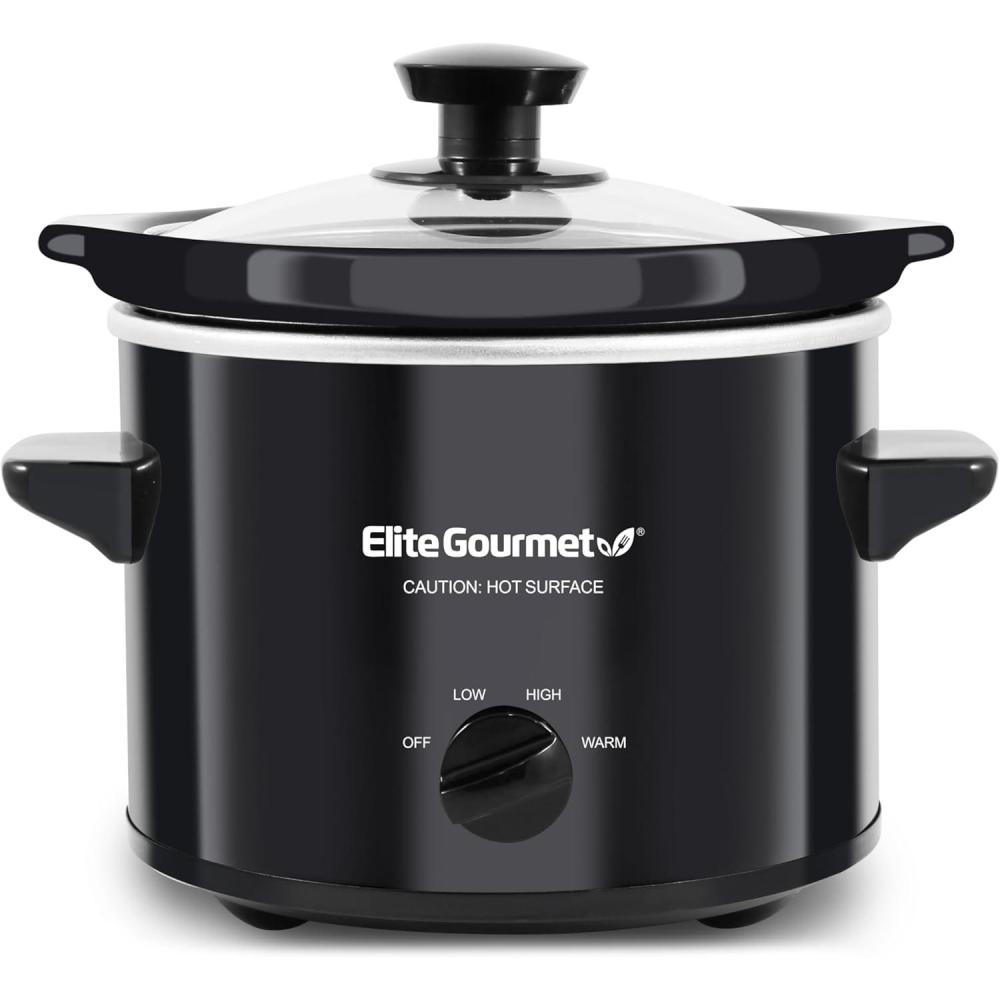 imageElite Gourmet MST1234B 6 Quart Diamond Pattern Slow Cooker Removable DishwasherSafe Stoneware Pot with Tempered Glass Lid CoolTouch Handles 6 Quart Black2 Quarts