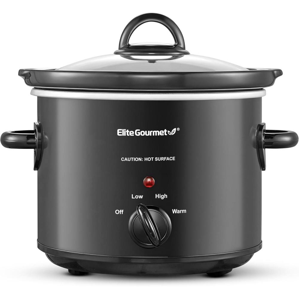 imageElite Gourmet MST1234B 6 Quart Diamond Pattern Slow Cooker Removable DishwasherSafe Stoneware Pot with Tempered Glass Lid CoolTouch Handles 6 Quart Black3 Quarts