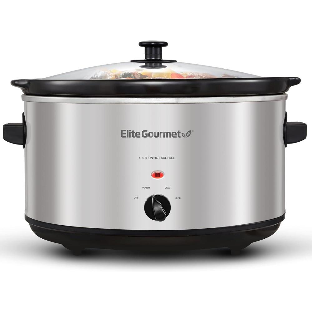 imageElite Gourmet MST900D 85Qt Digital Programmable XL Jumbo Slow Cooker Adjustable Temp Entrees Sauces Stews amp Dips Dishwasher Safe Glass Lid amp Crock Stainless SteelStainless Steel