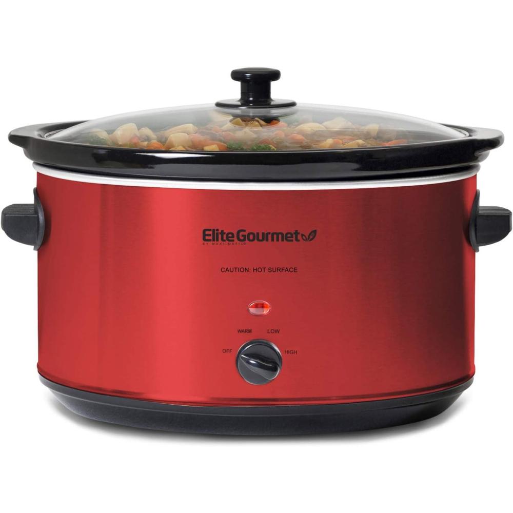 imageElite Gourmet MST900D 85Qt Digital Programmable XL Jumbo Slow Cooker Adjustable Temp Entrees Sauces Stews amp Dips Dishwasher Safe Glass Lid amp Crock Stainless SteelRed