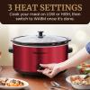 Elite Gourmet MST-900RXT# Electric Ceramic XL Jumbo Slow Cooker, Adjustable Temp, Entrees, Sauces, Stews & Dips, Dishwasher Safe Glass Lid & Crock, 8.5Qt, MetallicRed