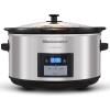 Elite Gourmet MST-900D 8.5Qt Digital Programmable XL Jumbo Slow Cooker, Adjustable Temp, Entrees, Sauces, Stews & Dips, Dishwasher Safe Glass Lid & Crock, Stainless Steel(Stainless Steel/Black)