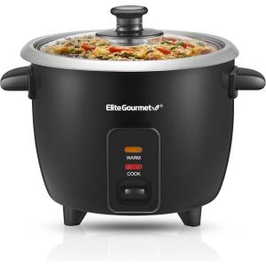 Elite Gourmet ERC003BX Electric Rice Cooker with Automatic Keep Warm Makes Soups, Stews, Grains, Hot Cereals, 6 Cups Cooked (3 Cups Uncooked), Black(Black)