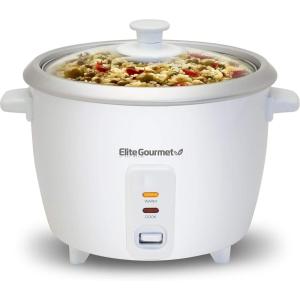 Elite Gourmet ERC003BX Electric Rice Cooker with Automatic Keep Warm Makes Soups, Stews, Grains, Hot Cereals, 6 Cups Cooked (3 Cups Uncooked), Black(White)