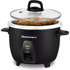 Elite Gourmet ERC2010B Electric Rice Cooker with Stainless Steel Inner Pot Makes Soups, Stews, Porridge’s, Grains and Cereals, 10 cups cooked (5 Cups uncooked), Black(10 Cups Cooked)