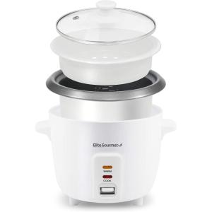 Elite Gourmet ERC2010B Electric Rice Cooker with Stainless Steel Inner Pot Makes Soups, Stews, Porridge’s, Grains and Cereals, 10 cups cooked (5 Cups uncooked), Black(White)
