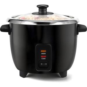 Elite Gourmet ERC2010B Electric Rice Cooker with Stainless Steel Inner Pot Makes Soups, Stews, Porridge’s, Grains and Cereals, 10 cups cooked (5 Cups uncooked), Black(6 cup (3 cups uncooked))