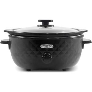 Elite Gourmet MST-1234B## 6 Quart Diamond Pattern Slow Cooker, Removable, Dishwasher-Safe Stoneware Pot with Tempered Glass Lid, Cool-Touch Handles, 6 Quart, Black(6 Quarts)