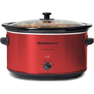 Elite Gourmet MST-900D 8.5Qt Digital Programmable XL Jumbo Slow Cooker, Adjustable Temp, Entrees, Sauces, Stews & Dips, Dishwasher Safe Glass Lid & Crock, Stainless Steel(Red)