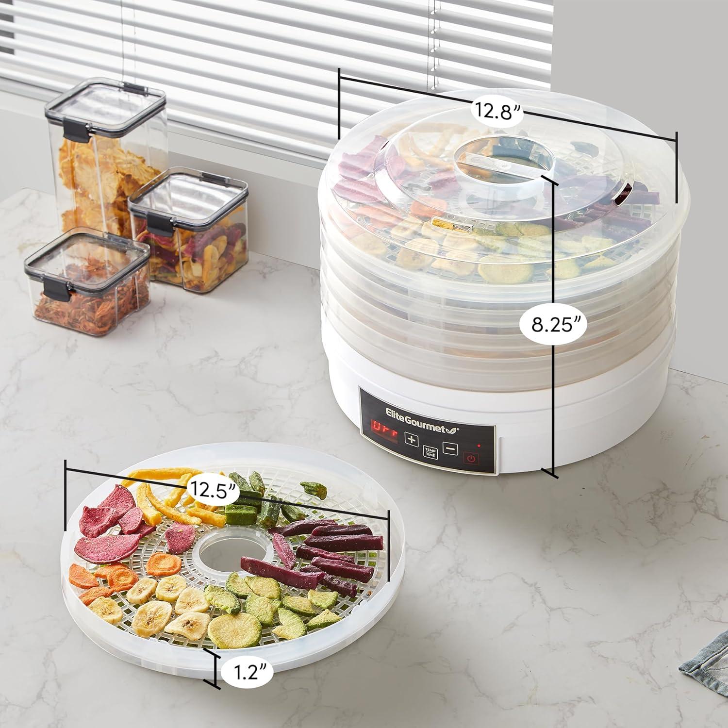 imageElite Gourmet EFD319 Food Dehydrator 5 BPAFree 114 Trays Adjustable Temperature Controls Jerky Herbs Fruit Veggies Dried Snacks BlackWhite