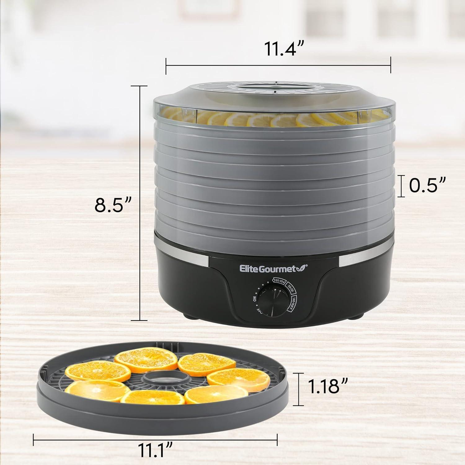 imageElite Gourmet EFD319BNG Food Dehydrator 5 BPAFree 114 Trays Adjustable Temperature Controls Jerky Herbs Fruit Veggies Dried Snacks Black and Grey 5 TraysBlack and Gray