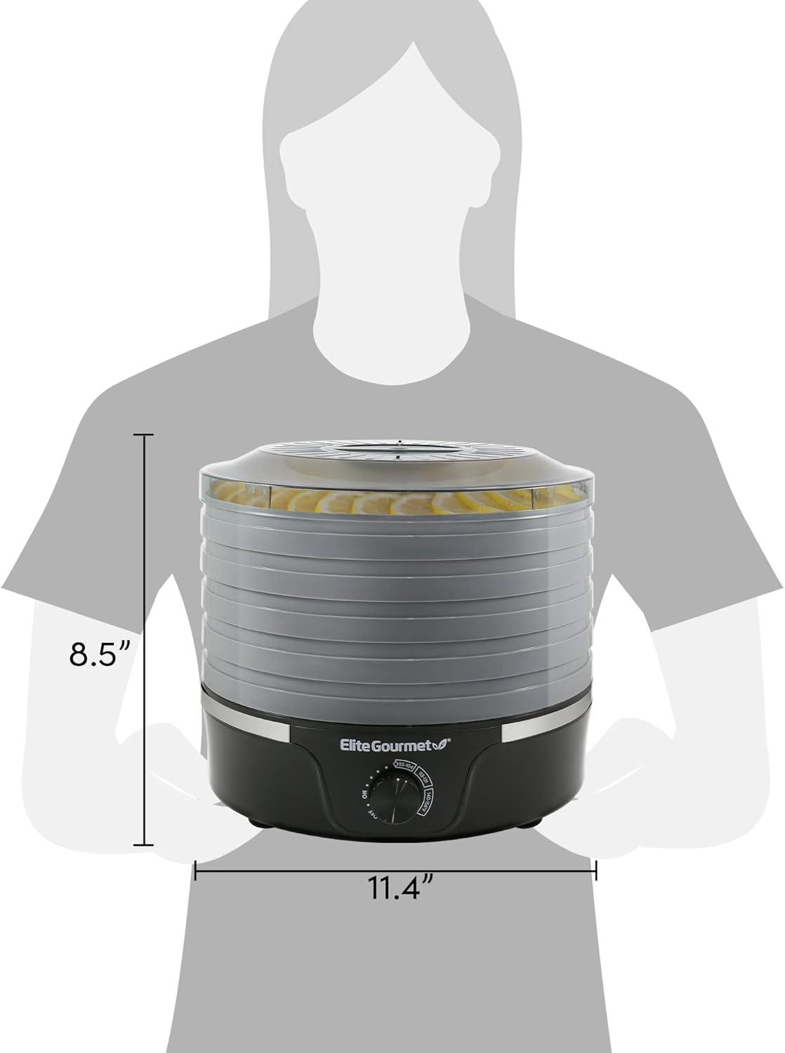 imageElite Gourmet EFD319BNG Food Dehydrator 5 BPAFree 114 Trays Adjustable Temperature Controls Jerky Herbs Fruit Veggies Dried Snacks Black and Grey 5 TraysBlack and Gray