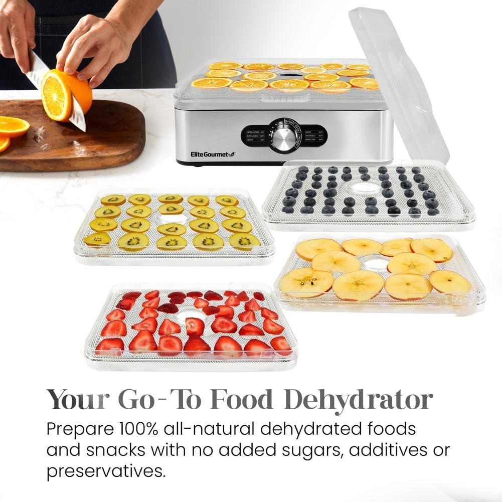 imageElite Gourmet EFD3321 Food Dehydrator Stainless Steel Trays Adjustable Temperature Controls Jerky Herbs Fruit Veggies Dried Snacks Stainless Steel5 Stainless Steel Trays
