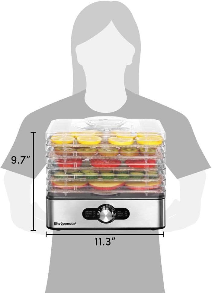 imageElite Gourmet EFD3321 Food Dehydrator Stainless Steel Trays Adjustable Temperature Controls Jerky Herbs Fruit Veggies Dried Snacks Stainless Steel5 Stainless Steel Trays