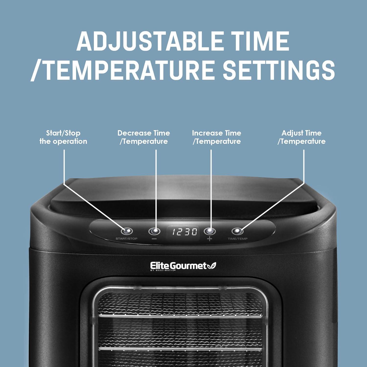 imageElite Gourmet EFD3321 Food Dehydrator Stainless Steel Trays Adjustable Temperature Controls Jerky Herbs Fruit Veggies Dried Snacks Stainless Steel6 Stainless Steel Trays