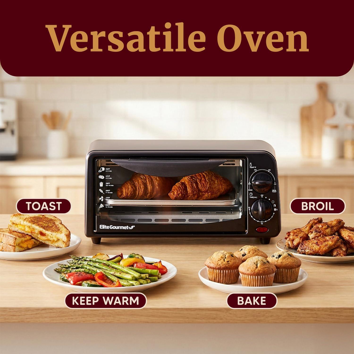 imageElite Gourmet ETO236 Personal Compact 2 Slice Countertop Toaster Oven with 15 Minute Timer amp Adjustable Temperature Bake Broil amp Toast Black