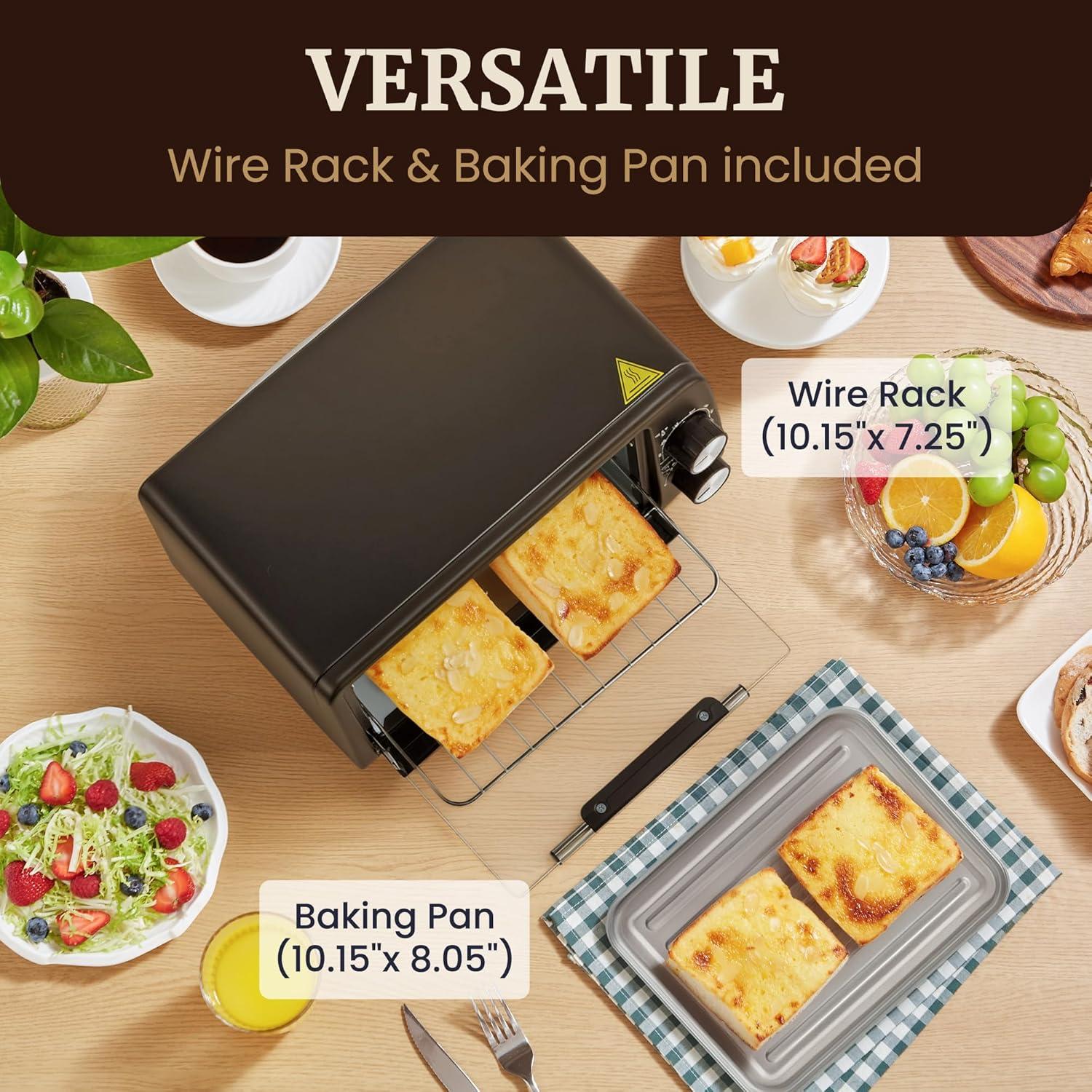 imageElite Gourmet ETO449 9L 4Slice Countertop Toaster Oven Compact Design 30Min Timer Adjustable Temp up to 450F 800W Quartz Heating DropDown Crumb Tray Bake Broil Toast Black4 Slice