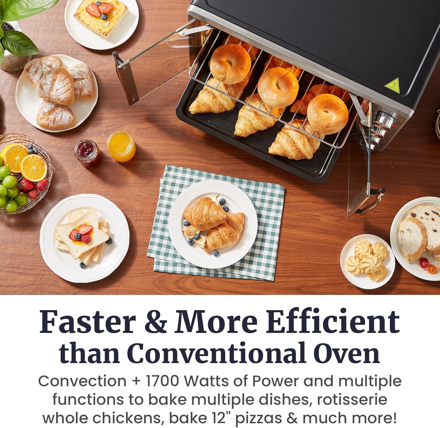 imageElite Gourmet ETO4510B French Door 475Qt 18Slice Convection Oven 4Control Knobs Bake Broil Toast Rotisserie Keep Warm Includes 2 x 14 Pizza Racks Stainless Steel12Slice 45L