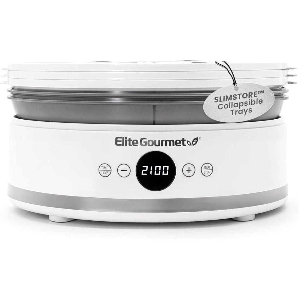 imageElite Gourmet EFD319 Food Dehydrator 5 BPAFree 114 Trays Adjustable Temperature Controls Jerky Herbs Fruit Veggies Dried Snacks BlackWhite and Gray