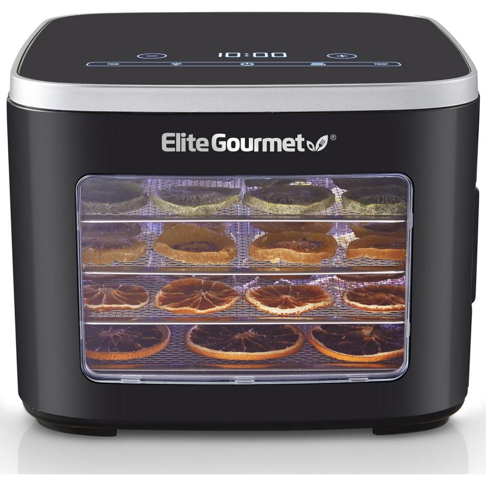 imageElite Gourmet EFD319BNG Food Dehydrator 5 BPAFree 114 Trays Adjustable Temperature Controls Jerky Herbs Fruit Veggies Dried Snacks Black and Grey 5 TraysBlack