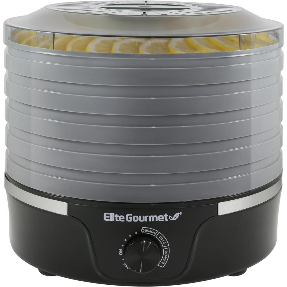 imageElite Gourmet EFD3321 Food Dehydrator Stainless Steel Trays Adjustable Temperature Controls Jerky Herbs Fruit Veggies Dried Snacks Stainless Steel5 Plastic Trays