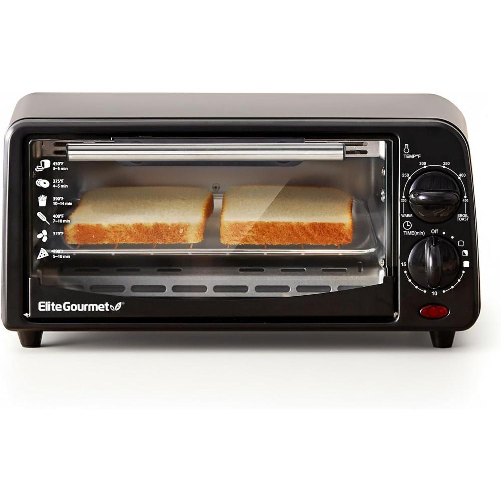 imageElite Gourmet ETO236 Personal Compact 2 Slice Countertop Toaster Oven with 15 Minute Timer amp Adjustable Temperature Bake Broil amp Toast Black