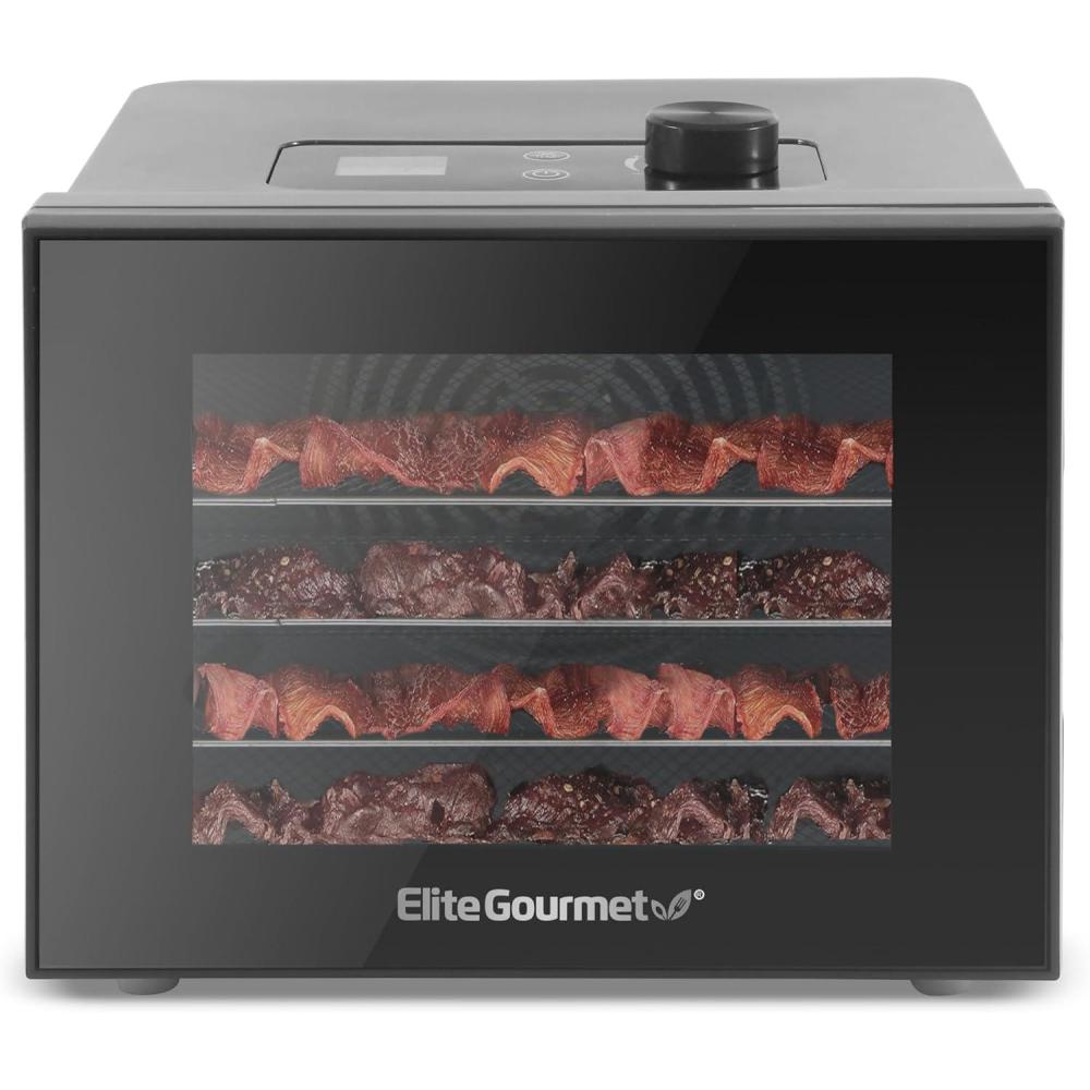 imageElite Gourmet Food Dehydrator Stainless Steel Trays Food Dehydrator Adjustable Temperature Controls Jerky Herbs Fruit Veggies Snacks4 Plastic Trays