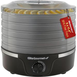Elite Gourmet EFD319BNG Food Dehydrator, 5 BPA-Free 11.4″ Trays Adjustable Temperature Controls, Jerky, Herbs, Fruit, Veggies, Dried Snacks, Black and Grey, 5 Trays(Black and Gray)