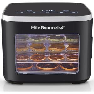 Elite Gourmet EFD319BNG Food Dehydrator, 5 BPA-Free 11.4″ Trays Adjustable Temperature Controls, Jerky, Herbs, Fruit, Veggies, Dried Snacks, Black and Grey, 5 Trays(Black)