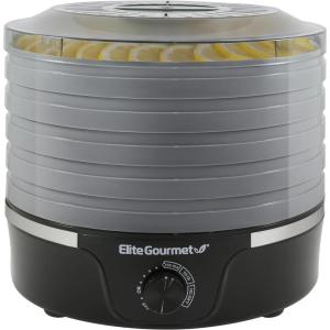 Elite Gourmet EFD3321 Food Dehydrator, Stainless Steel Trays Adjustable Temperature Controls, Jerky, Herbs, Fruit, Veggies, Dried Snacks, Stainless Steel(5 Plastic Trays)