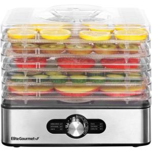 Elite Gourmet EFD3321 Food Dehydrator, Stainless Steel Trays Adjustable Temperature Controls, Jerky, Herbs, Fruit, Veggies, Dried Snacks, Stainless Steel(5 Stainless Steel Trays)