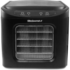 Elite Gourmet EFD3321 Food Dehydrator, Stainless Steel Trays Adjustable Temperature Controls, Jerky, Herbs, Fruit, Veggies, Dried Snacks, Stainless Steel(6 Stainless Steel Trays)