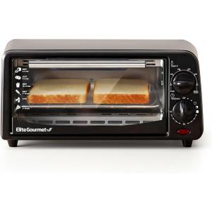 Elite Gourmet ETO236 Personal Compact 2 Slice Countertop Toaster Oven with 15 Minute Timer & Adjustable Temperature, Bake, Broil, & Toast, Black